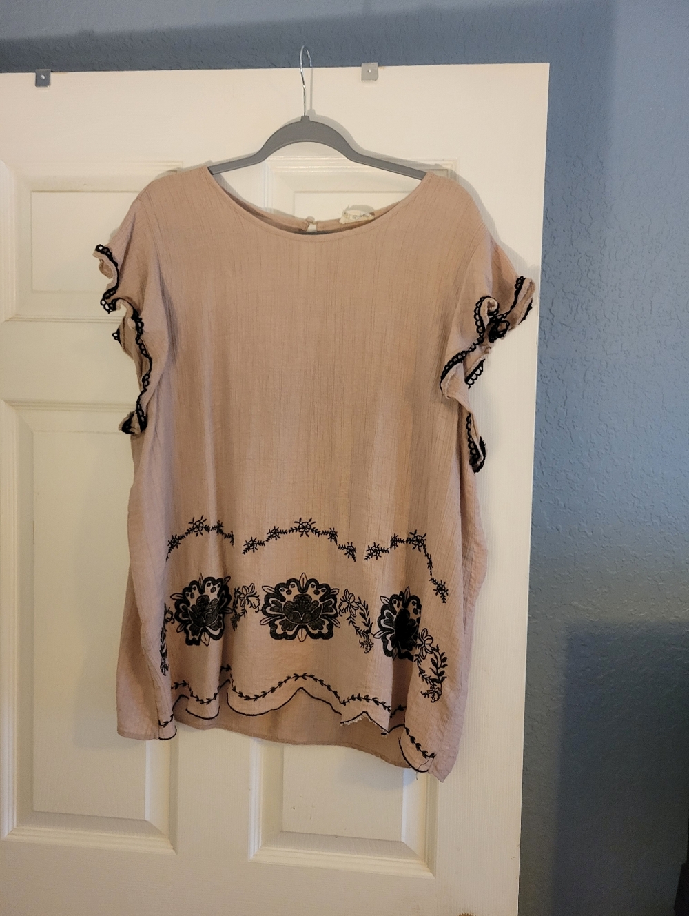 Perch Cream Blouse with Black Embroidery Women's Size 3XL Tunic Top Plus Size